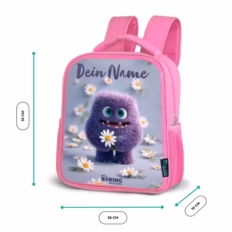 Paars Pluizig Vriendje met Madelief Kinderrugzak - Roze middel -productfoto_formaten