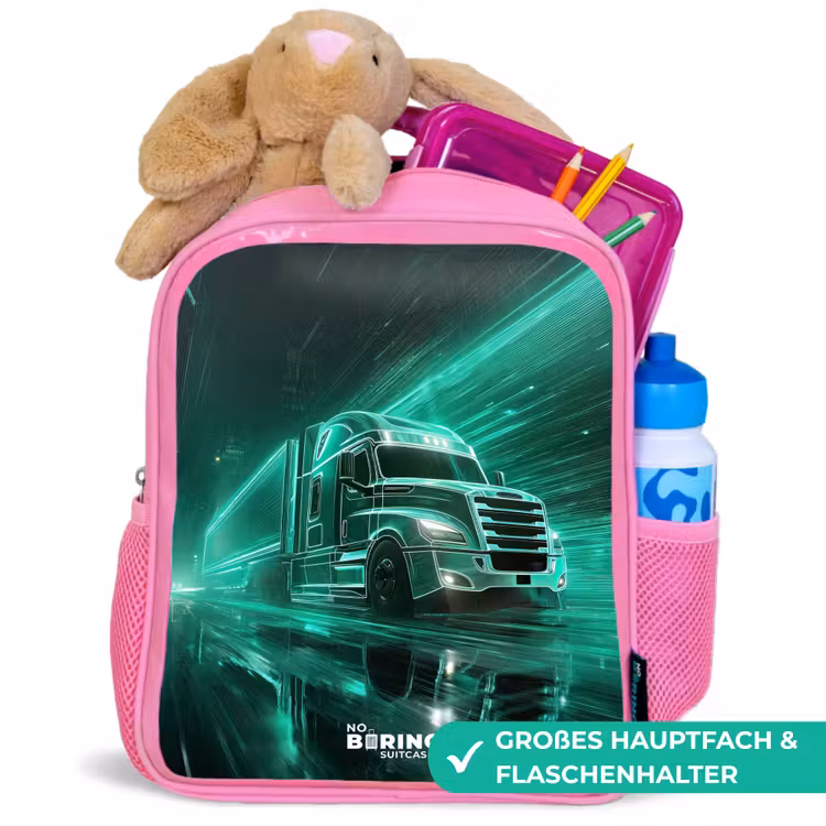 Vrachtwagen - Neon - Groen - Stad Kinderrugzak - Roze middel -inhoud_DE