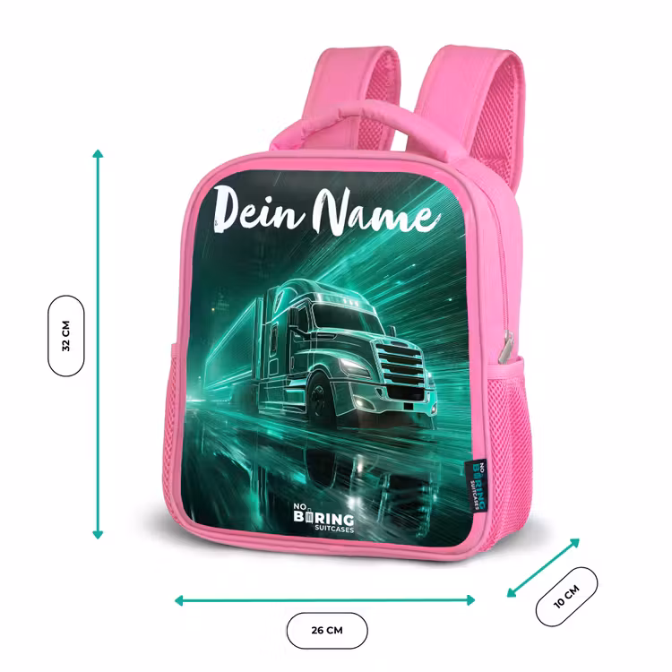 Vrachtwagen - Stad - Groen - Neon Kinderrugzak - Roze middel -productfoto_formaten
