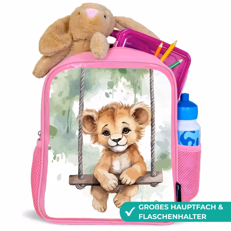 Leeuw - Dier - Kinderen - Jungle Kinderrugzak - Roze middel -inhoud_DE