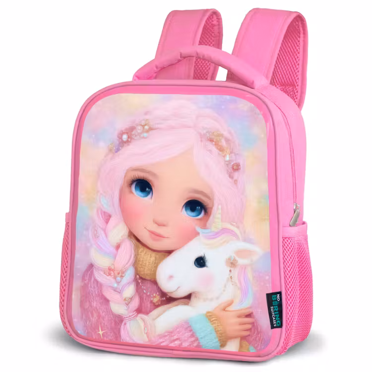 Meisje - Eenhoorn - Roze Kinderrugzak - Roze middel -schuin