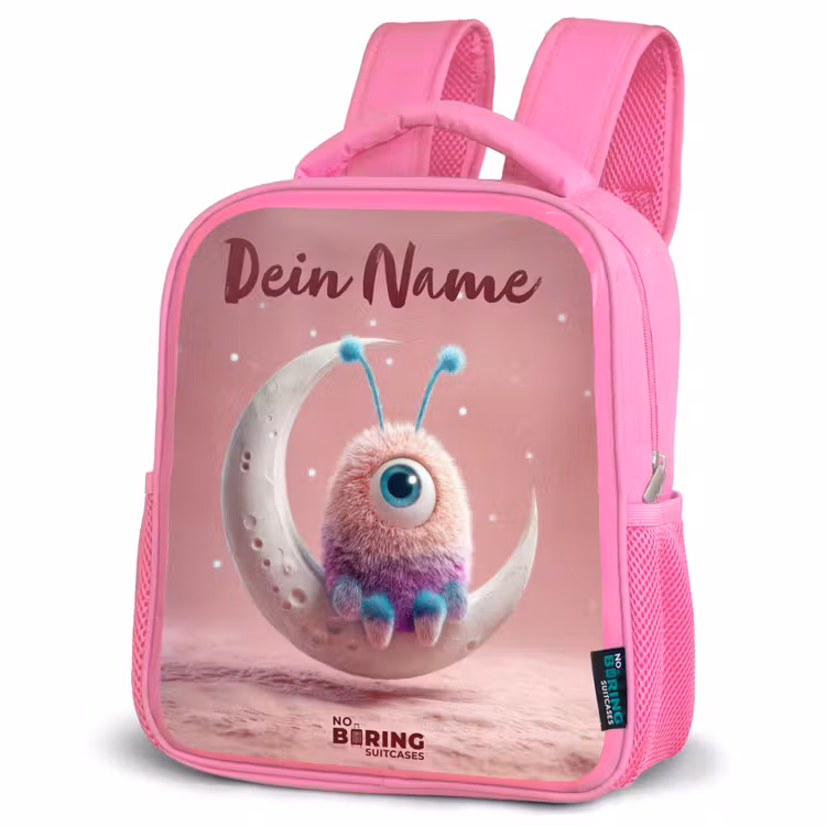 Maanwip met Pluizig Wezentje Kinderrugzak - Roze middel -schuin
