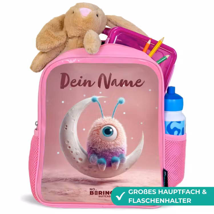 Maanwip met Pluizig Wezentje Kinderrugzak - Roze middel -inhoud_DE