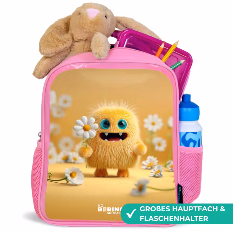 Monster - Wezen - Bloem - Geel Kinderrugzak - Roze middel -inhoud_DE