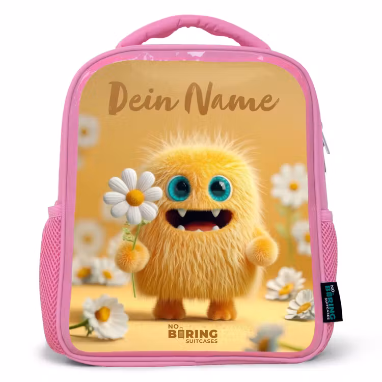 Monster - Wezen - Bloem - Geel Kinderrugzak - Roze middel -3d