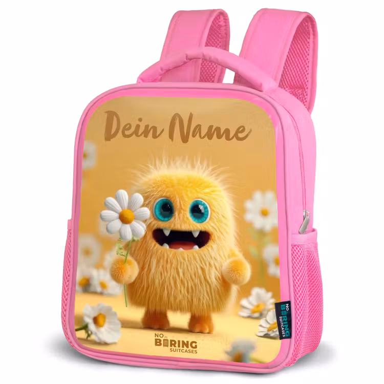 Monster - Wezen - Bloem - Geel Kinderrugzak - Roze middel -schuin