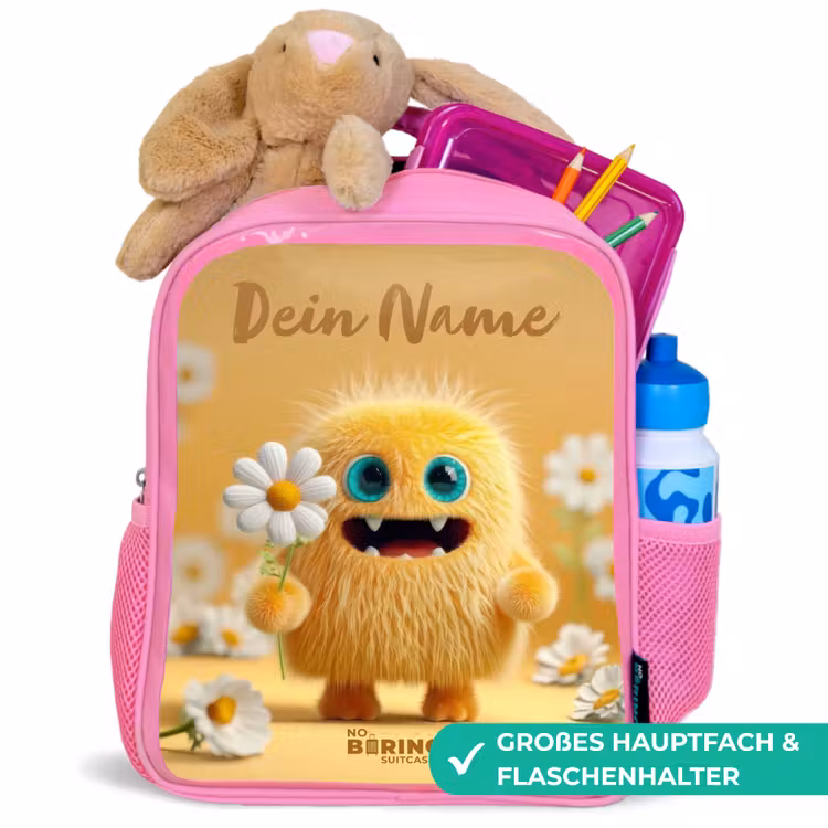 Monster - Wezen - Bloem - Geel Kinderrugzak - Roze middel -inhoud_DE