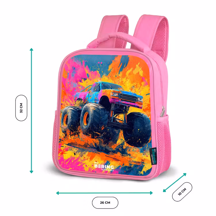 Monstertruck - Verfspatten - Kleurrijk - Explosie Kinderrugzak - Roze middel -productfoto_formaten