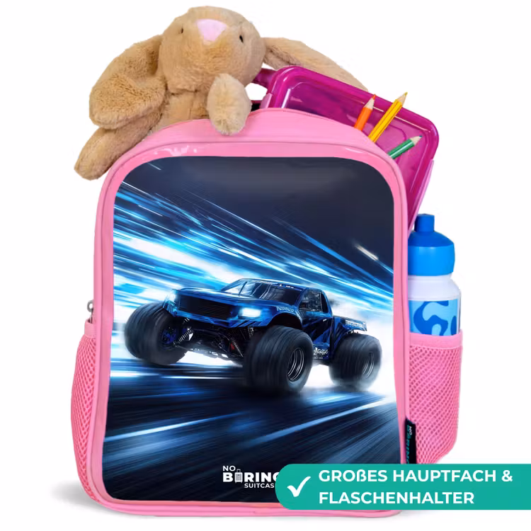 Monstertruck raast door lichtsnelheid Kinderrugzak - Roze middel -inhoud_DE