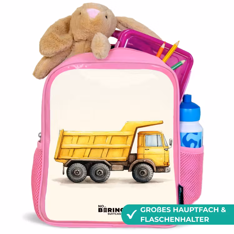 Kiepwagen - Getekend - Geel Kinderrugzak - Roze middel -inhoud_DE
