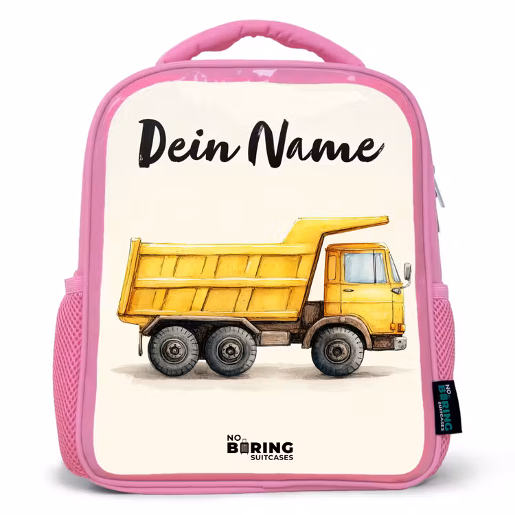 Kiepwagen - Getekend - Geel Kinderrugzak - Roze middel -3d