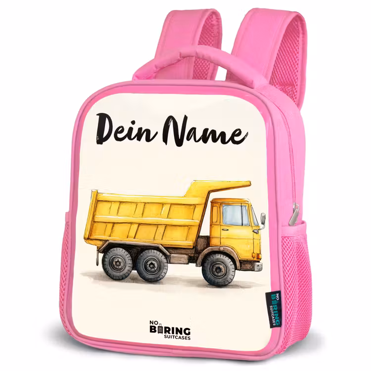 Kiepwagen - Getekend - Geel Kinderrugzak - Roze middel -schuin