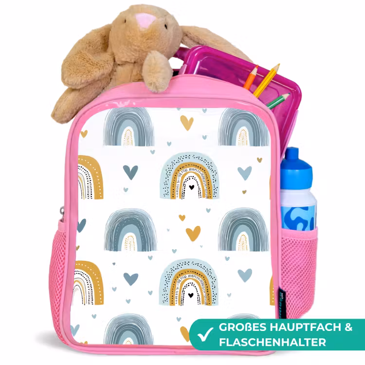 Patroon - Regenboog - Hartjes Kinderrugzak - Roze middel -inhoud_DE