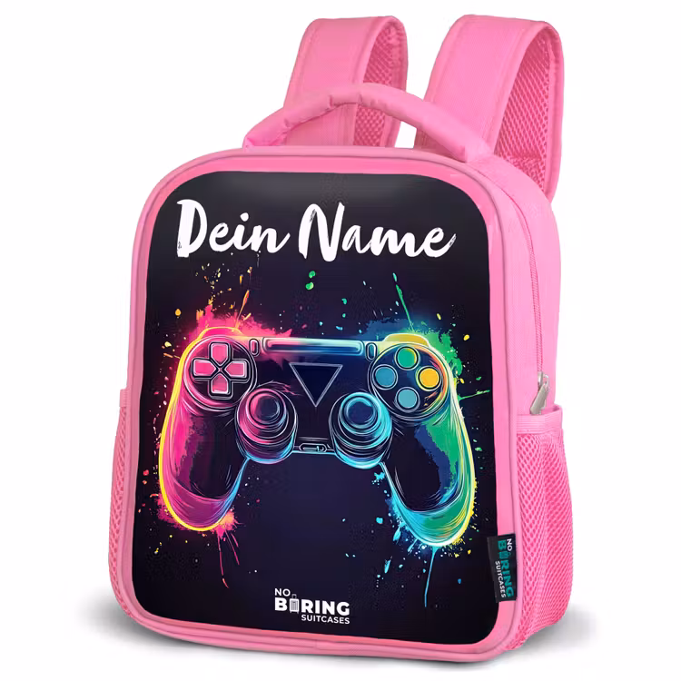 Neon - Controller - Verfspatten - Game Kinderrugzak - Roze middel -schuin