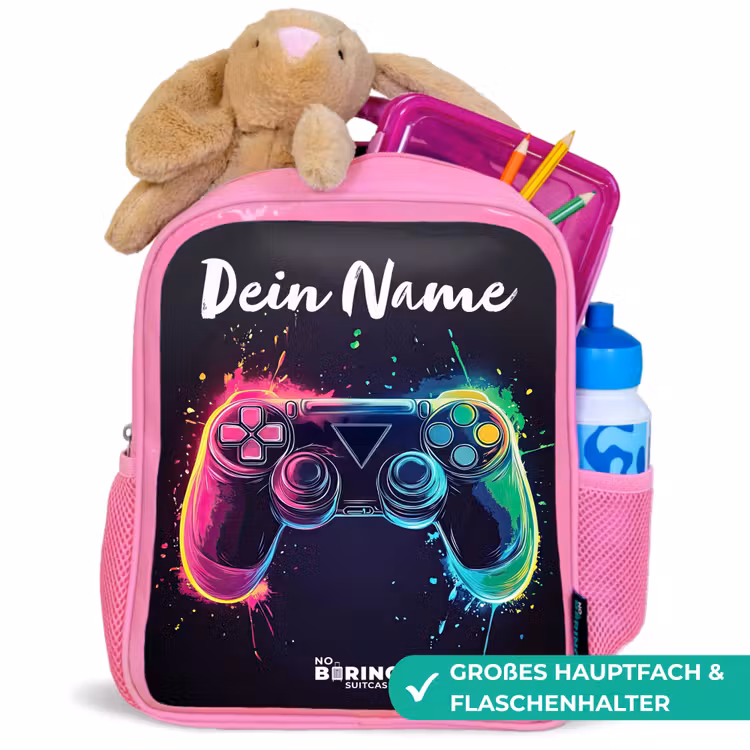 Neon - Controller - Verfspatten - Game Kinderrugzak - Roze middel -inhoud_DE