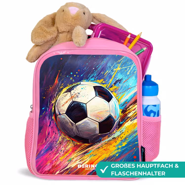 Neon - Voetbal - Kleurrijk Kinderrugzak - Roze middel -inhoud_DE