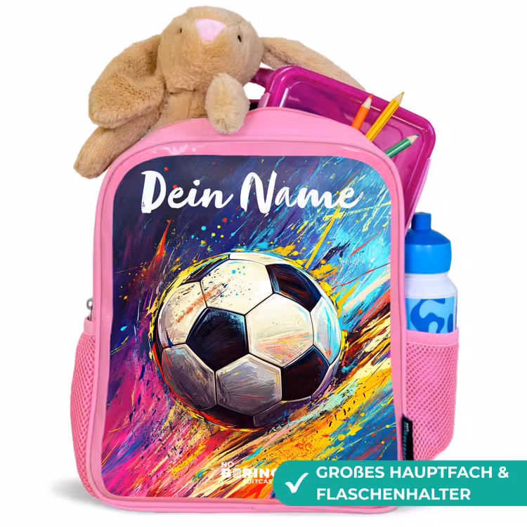 Neon - Voetbal - Kleurrijk Kinderrugzak - Roze middel -inhoud_DE