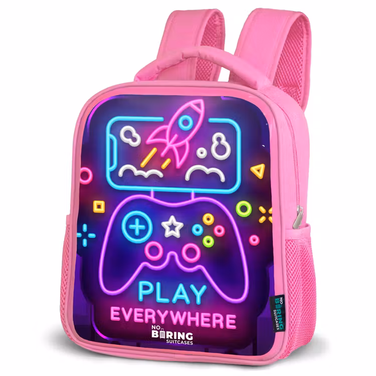 Neonillustratie met een controller Kinderrugzak - Roze middel -schuin