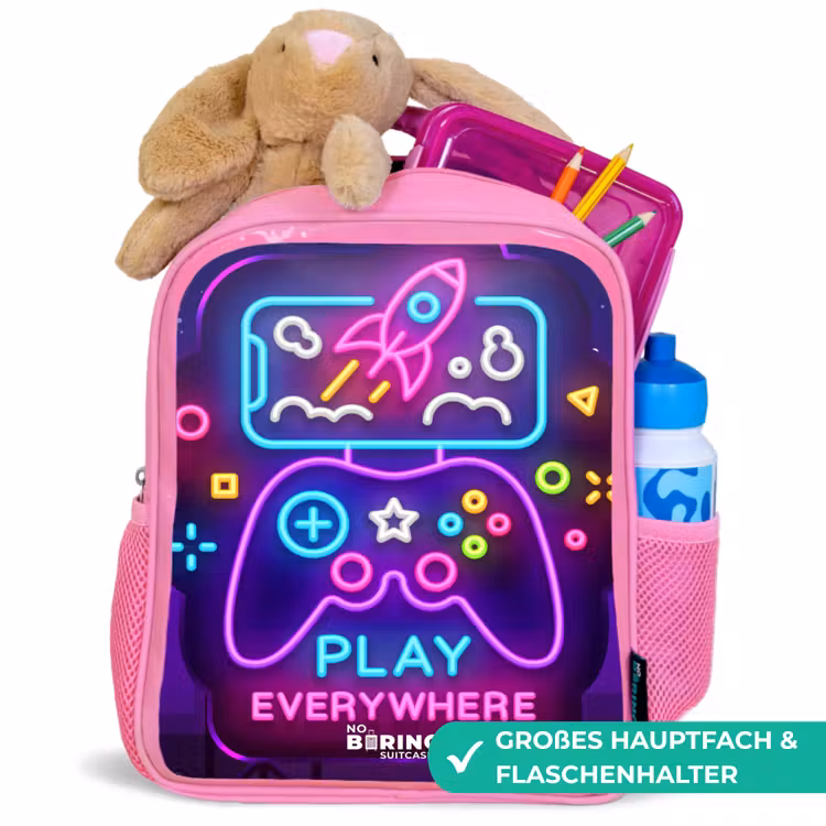 Neonillustratie met een controller Kinderrugzak - Roze middel -inhoud_DE