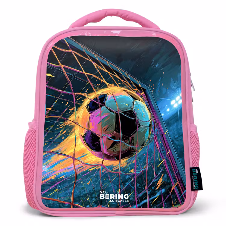 Neon - Net - Voetbal - Kleurrijk Kinderrugzak - Roze middel -3d