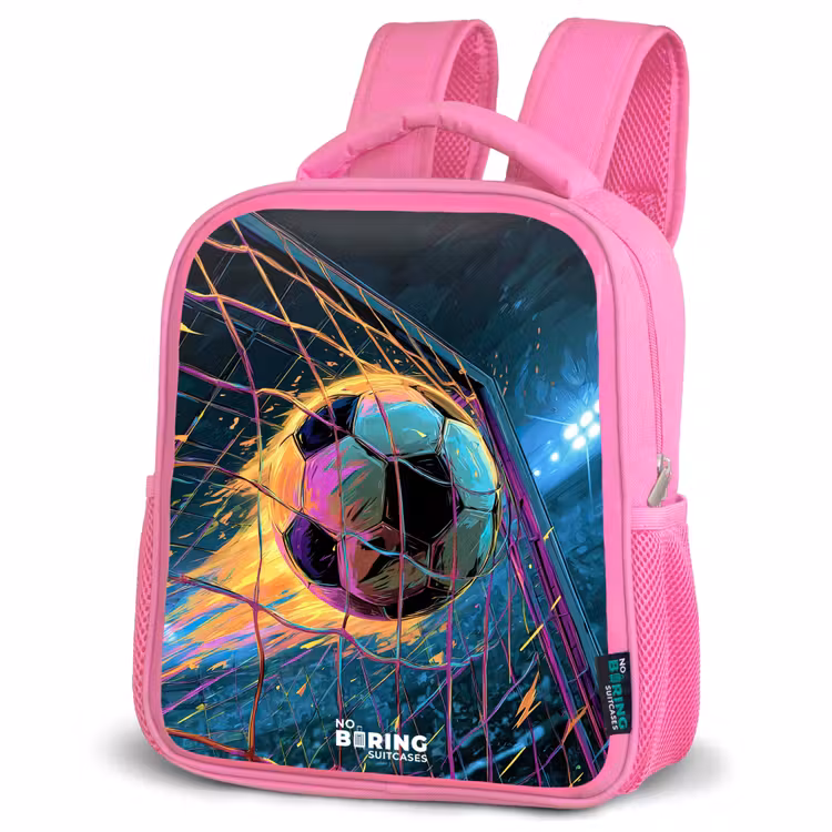 Neon - Net - Voetbal - Kleurrijk Kinderrugzak - Roze middel -schuin