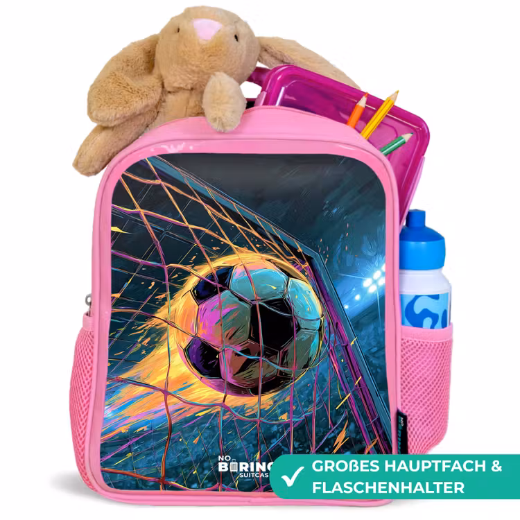 Neon - Net - Voetbal - Kleurrijk Kinderrugzak - Roze middel -inhoud_DE