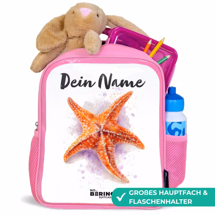 Oranje Zeester Illustratie Kinderrugzak - Roze middel -inhoud_DE