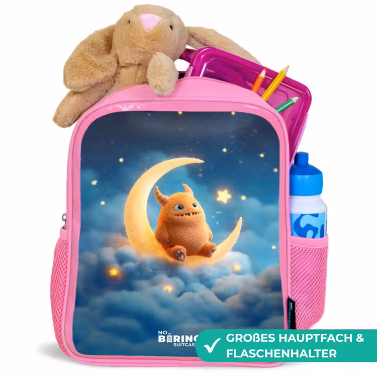 Oranje monster op maansikkel Kinderrugzak - Roze middel -inhoud_DE