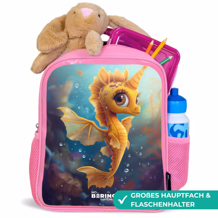 Oranje zeepaardje in het water Kinderrugzak - Roze middel -inhoud_DE