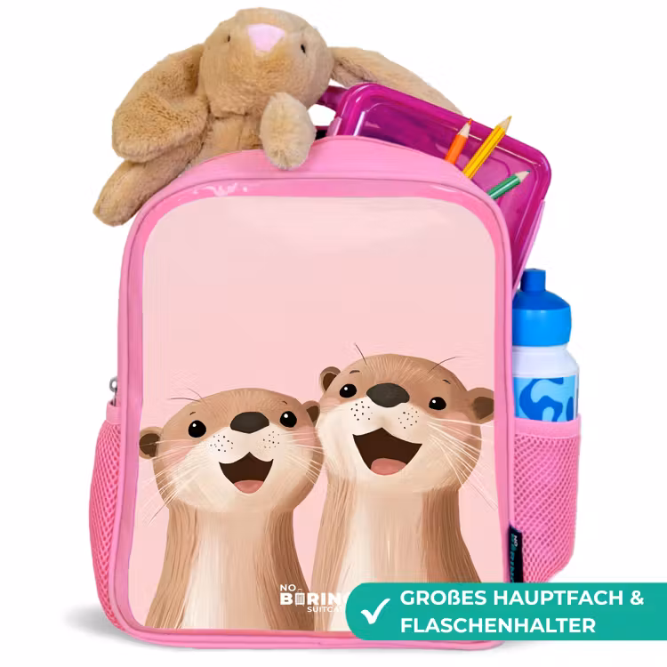 Otters - Lachen - Roze - Illustratie Kinderrugzak - Roze middel -inhoud_DE