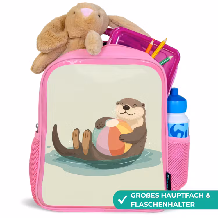 Otter - Strandbal - Kleurrijk Kinderrugzak - Roze middel -inhoud_DE