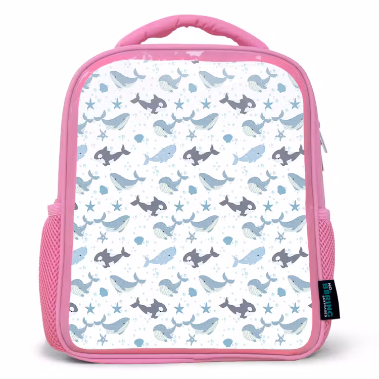 Oceaan - Walvis - Orka - Blauw Kinderrugzak - Roze middel 863 -3d