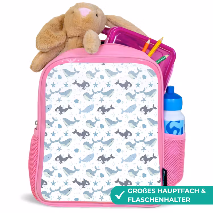 Oceaan - Walvis - Orka - Blauw Kinderrugzak - Roze middel 863 -inhoud_DE