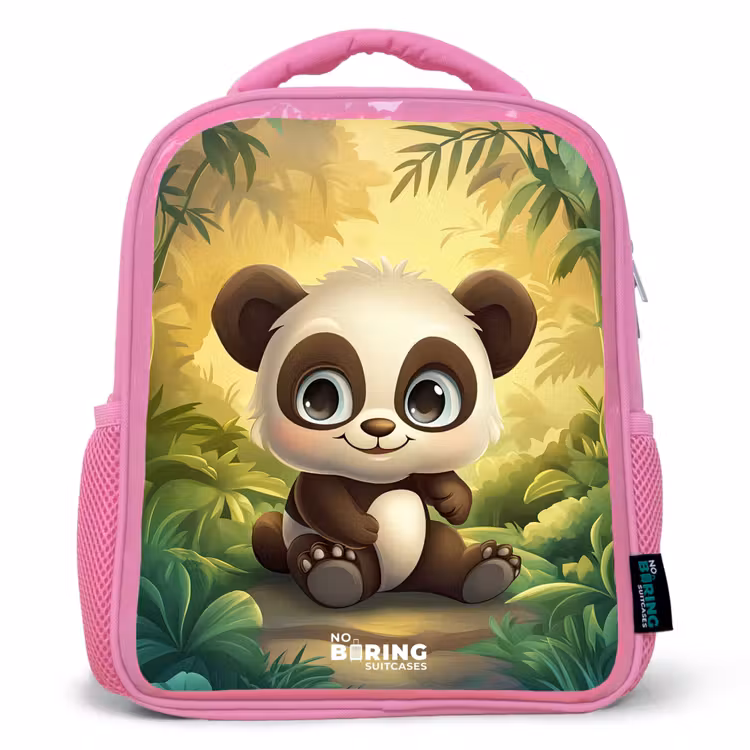 Panda - Bamboebos - Groen Kinderrugzak - Roze middel -3d