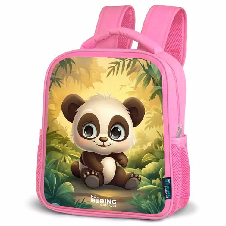 Panda - Bamboebos - Groen Kinderrugzak - Roze middel -schuin