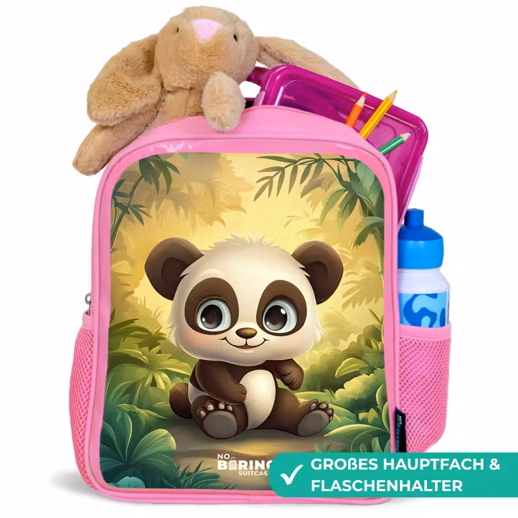 Panda - Bamboebos - Groen Kinderrugzak - Roze middel -inhoud_DE