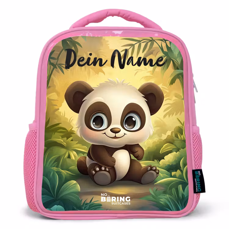 Panda - Bamboebos - Groen Kinderrugzak - Roze middel -3d
