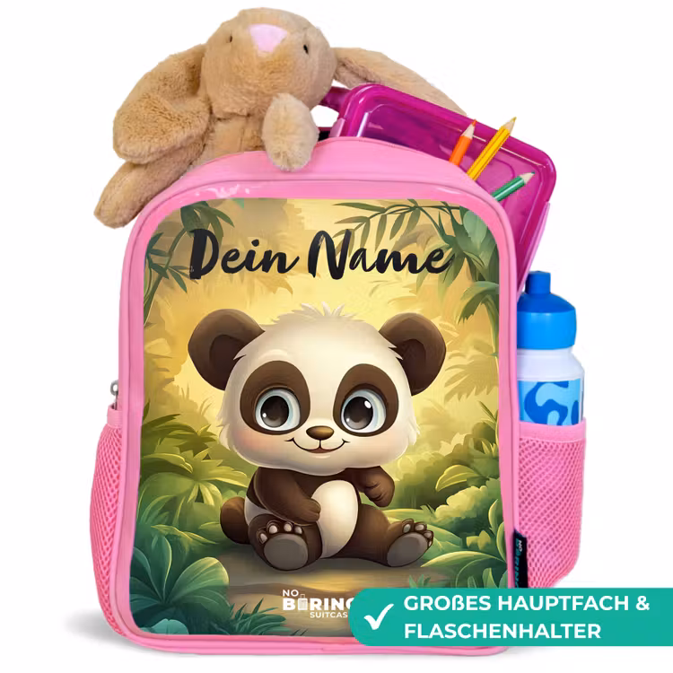 Panda - Bamboebos - Groen Kinderrugzak - Roze middel -inhoud_DE