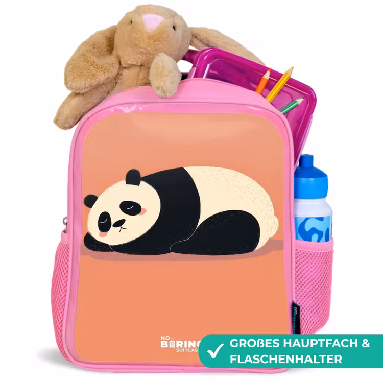 Panda - Slapen - Oranje Kinderrugzak - Roze middel -inhoud_DE