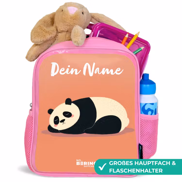 Panda - Slapen - Oranje Kinderrugzak - Roze middel -inhoud_DE
