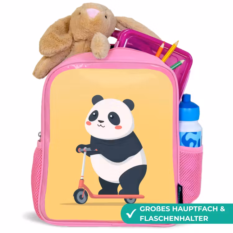 Panda - Step - Geel Kinderrugzak - Roze middel -inhoud_DE
