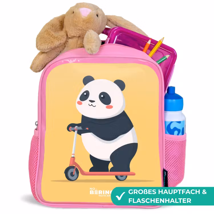 Panda - Step - Geel Kinderrugzak - Roze middel -inhoud_DE