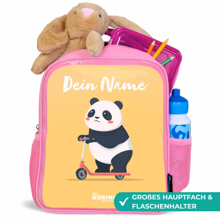 Panda - Step - Geel Kinderrugzak - Roze middel -inhoud_DE