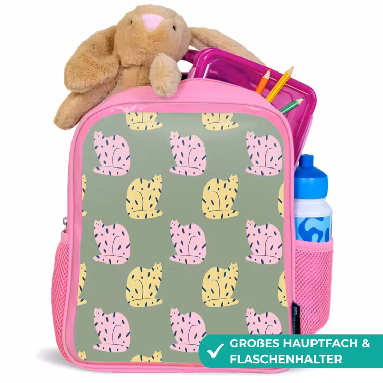 Pastel - Katten - Vlekjes - Groen Kinderrugzak - Roze middel 863 -inhoud_DE