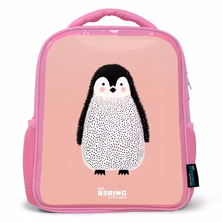 Pinguïn - Stippen - Roze - Minimalistisch Kinderrugzak - Roze middel -3d