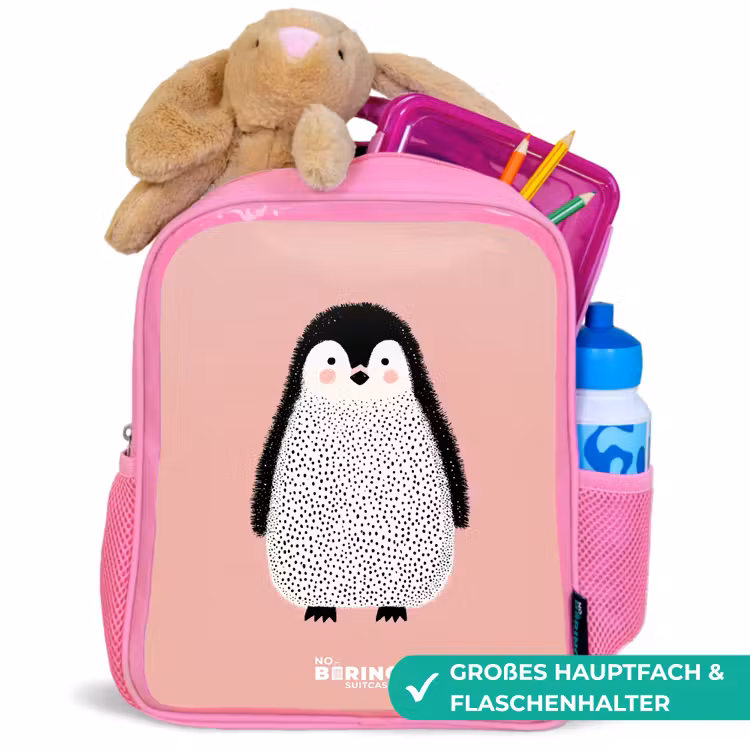 Pinguïn - Stippen - Roze - Minimalistisch Kinderrugzak - Roze middel -inhoud_DE