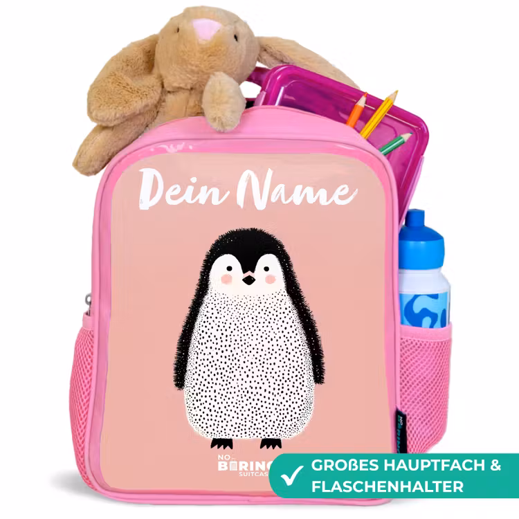 Pinguïn - Stippen - Roze - Minimalistisch Kinderrugzak - Roze middel -inhoud_DE