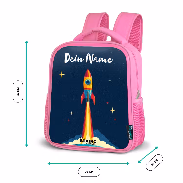 Planeet - Raket - Sterren - Donkerblauw Kinderrugzak - Roze middel -productfoto_formaten
