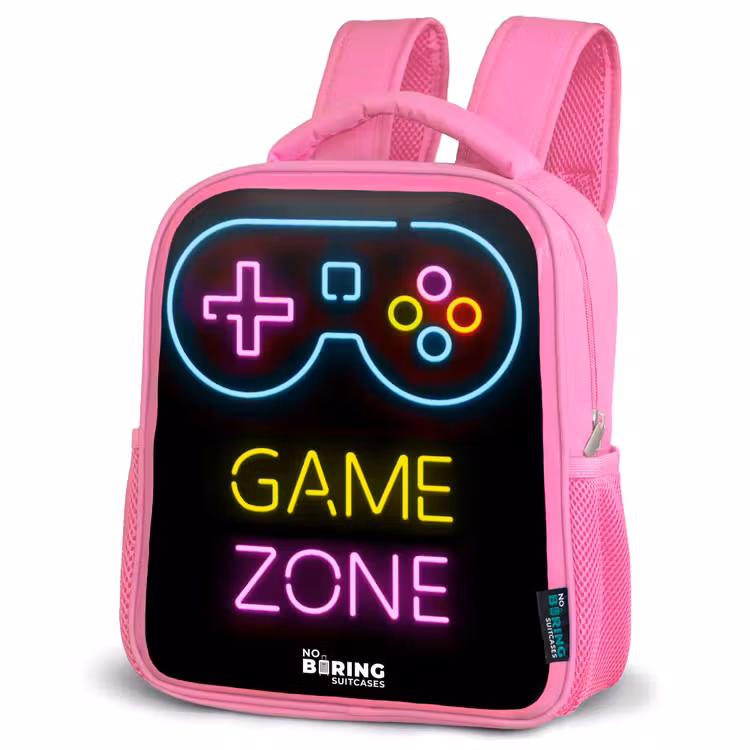 Qoute met neonkleuren Kinderrugzak - Roze middel -schuin