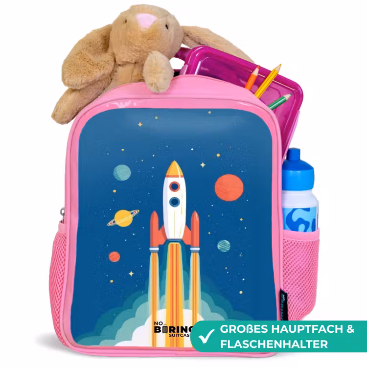 Raket - Planeet - Sterren - Veelkleurig Kinderrugzak - Roze middel -inhoud_DE